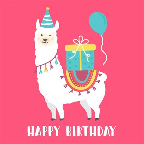 Premium Vector Happy Birthday Card With Cute Cartoon Llama