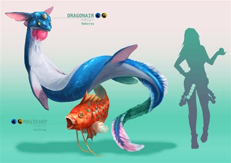 Realistic Pokémon Dragonair And Magikarp Alex Tabozzi Pokemon