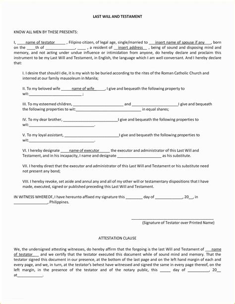 Microsoft Word Template For Last Will And Testament