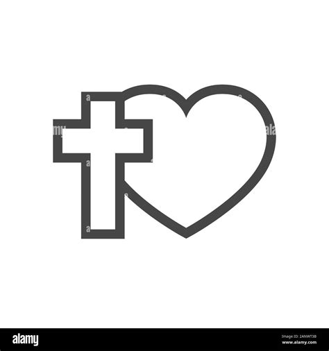 Christian Cross And Silhouette Of Heart Gray Symbol Of Christian Love