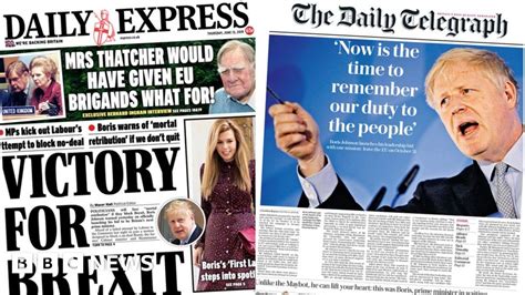 Newspaper Headlines Victory For Brexit On Day Boris Starts His