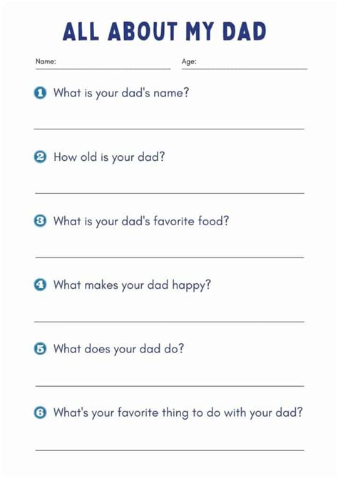 55 Fathers Day Questions For Kids Free Printable