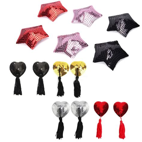 1pair Sexy Women Lingerie Breast Bra Nipple Cover Heart Shape Sequin Tassel Nipple Stickers