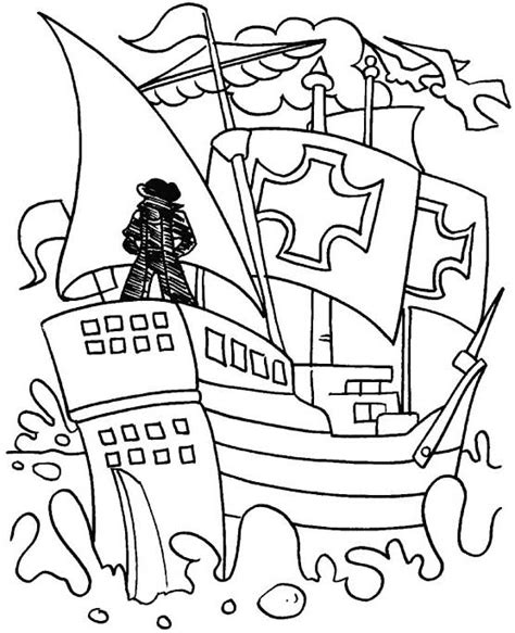 Columbus At Stern Of The Ship On Columbus Day Coloring Page Kids Play
