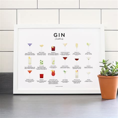 Gin Print Gin Cocktails Poster Cocktail Print Cocktail Etsy Uk