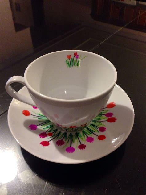 Tulip Design On A Cup Used Sharpies To Design A Blank Cup And Saucer