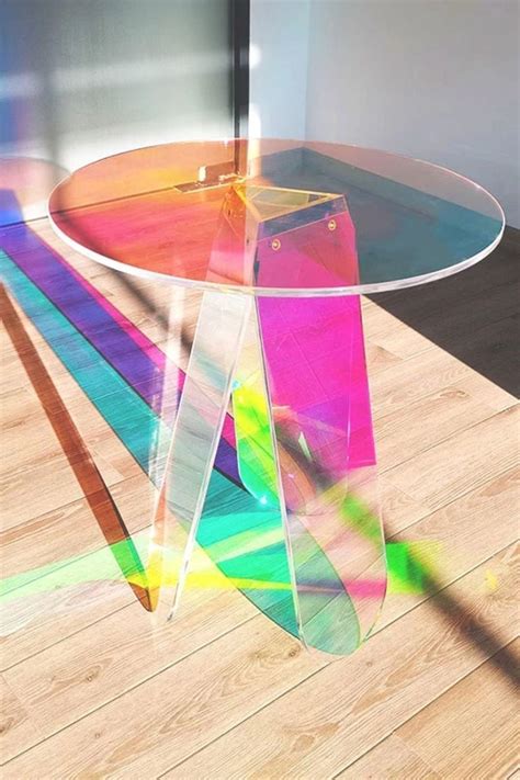 Iridescent Acrylic Side Table Round Colorful Rainbow