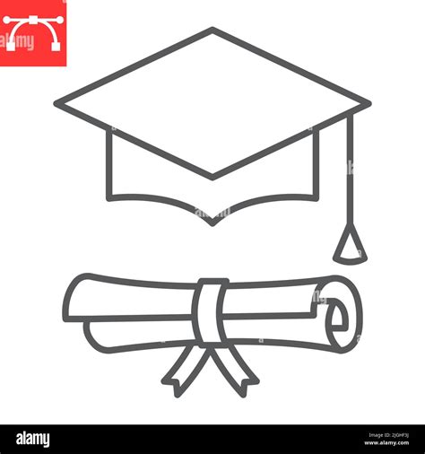 Graduation Cap And Diploma Line Icon School And Education Graduation