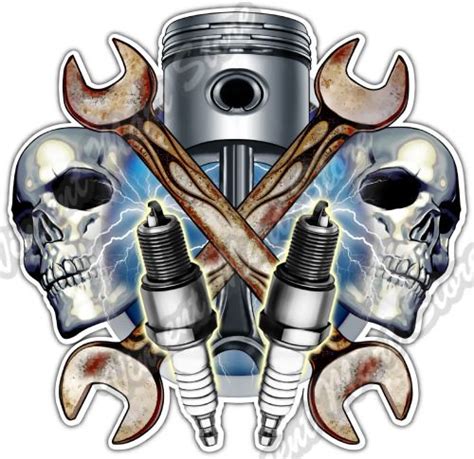 Mechanic Skulls Skull Piston Spark Wrench Car Bumper Vinyl Sticker Decal Ebay