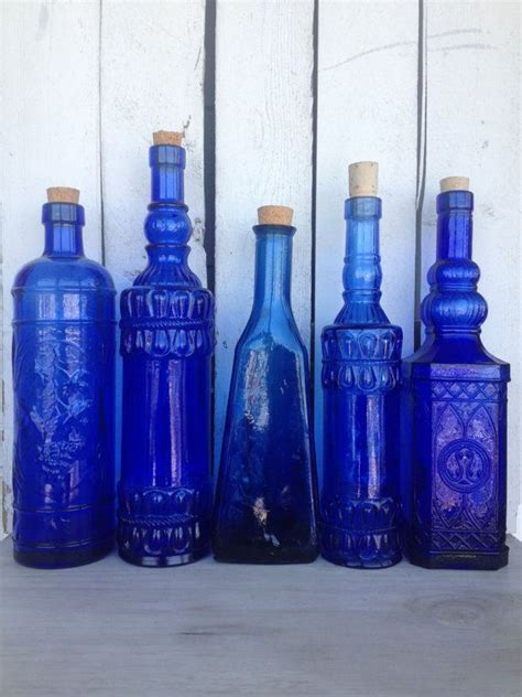 Vintage Cobalt Blue Glass Bottles Blue Supply Bottles Blue Bottles
