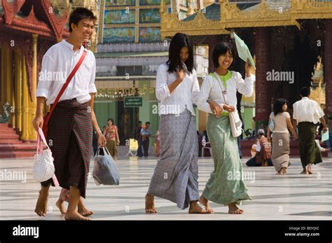 Burmese People In The Shwedagon Pagoda Buddhist Temple Rangoon