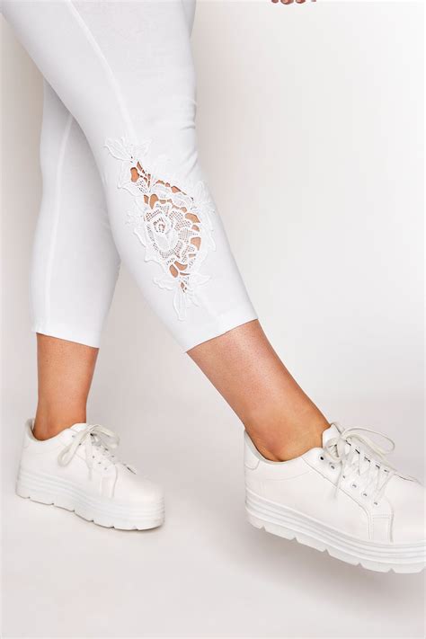 White Lace Embroidered Cropped Leggings Yours Clothing