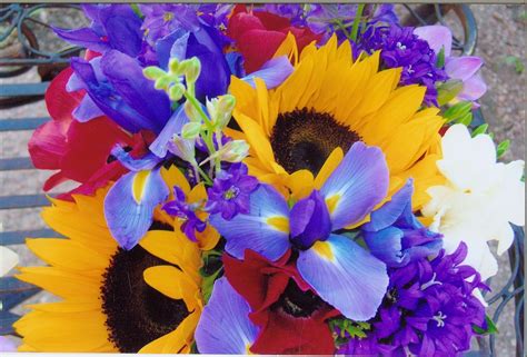 Sunflowers And Iris Garden Wedding Bouquet Garden Wedding Flowers
