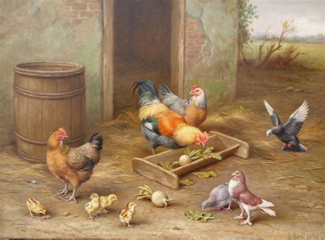 View Edgar Hunt Chickens And Doves Part Of Pair Farmyard Scene 2 At
