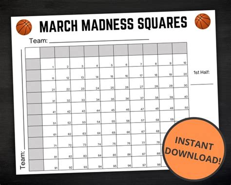 March Madness Squares Printable March Madness Game Ncaa Etsy
