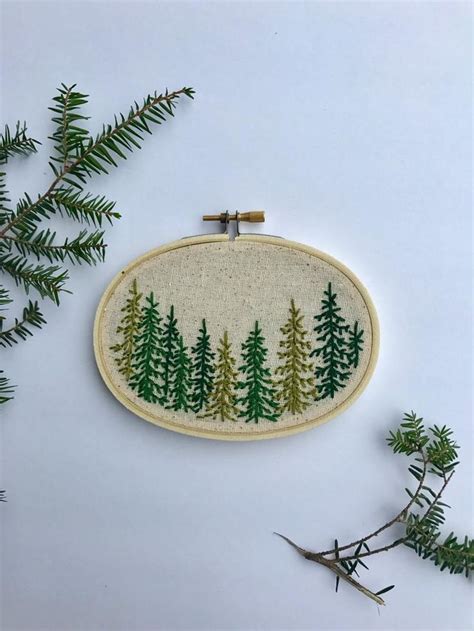 Pine Tree Embroidery Embroidery Hoop Hand Embroidery Wall Art