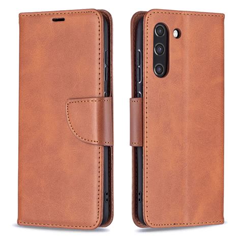 Samsung Galaxy S21 Fe Flip Leather Wallet Case With Wrist Strap Brown