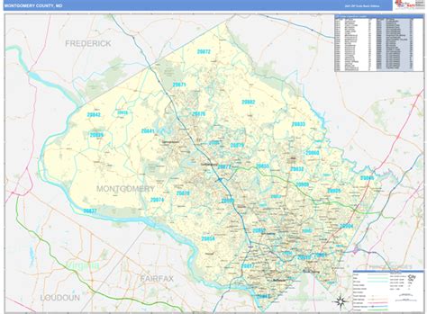 Montgomery County Md Zip Code Wall Map Basic Style By Marketmaps Free