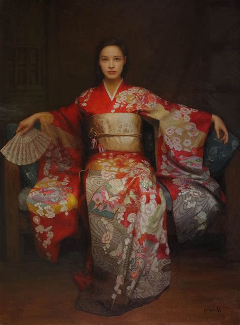 Yuehua He Girl In Kimono Oil Painting Entry November 2017