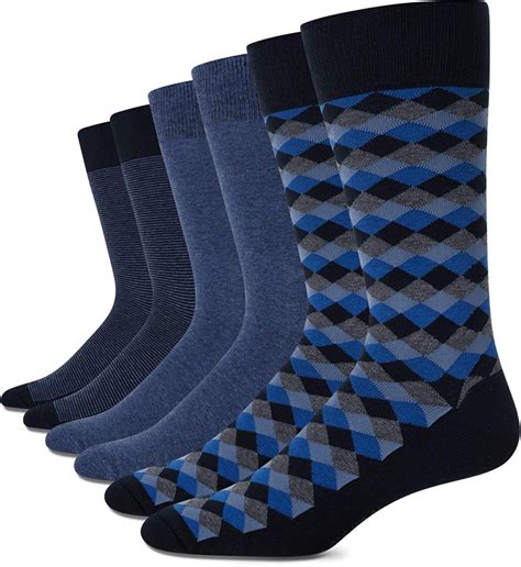 Cole Haan Mens Socks 6 Pack Striped Crew Size Shoe Size 7 12 Blue Diamond Amazonde Fashion
