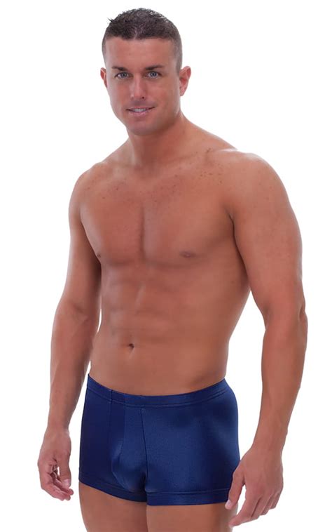 Fitted Pouch Square Cut Watersports Swim Trunks In Wet Look Navy