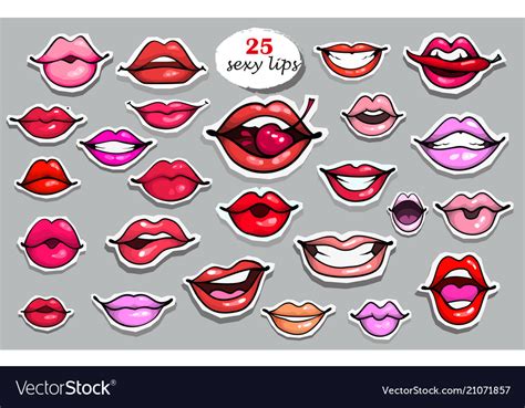 25 Red Lips Sticker Collection Royalty Free Vector Image