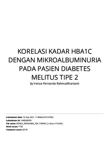 Korelasi Kadar Hba1c Dengan Mikroalbuminuria Pada Pasien Diabetes