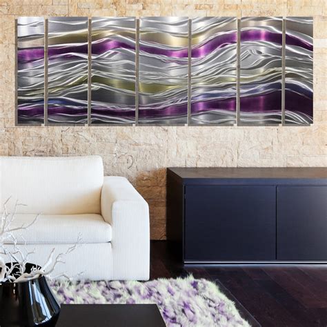 Besuerte rustic wooden wall hanging decor with led string lights for modern living room and bedroom, inspirational country style vintage wall decoration art, 6 hour timer set of 2 grey. Endeavor - Abstract Purple, Silver and Gold Modern Metal ...