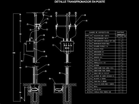 Detalle Transfromador En Poste Instalacion En AutoCAD Librería CAD