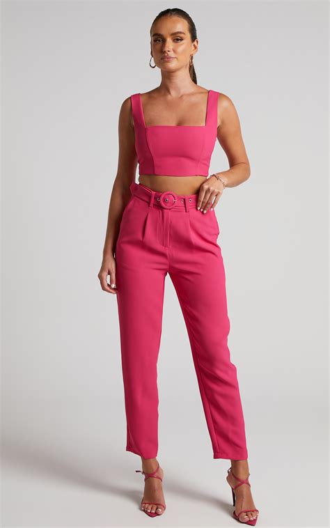 reyna two piece set crop top and tailored pants in pink showpo eu
