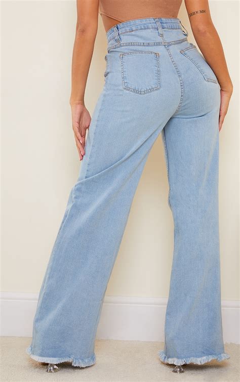 Shape Vintage High Waist Fray Hem Wide Leg Jeans Prettylittlething Ca