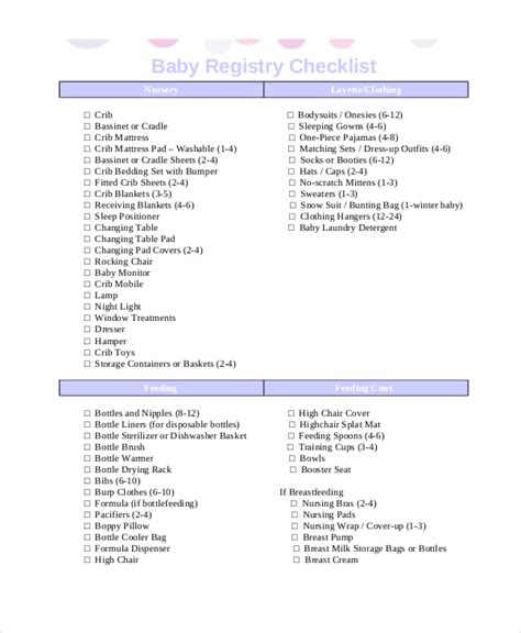 Baby Registry Checklist 12 Free Word Pdf Psd Documents Download