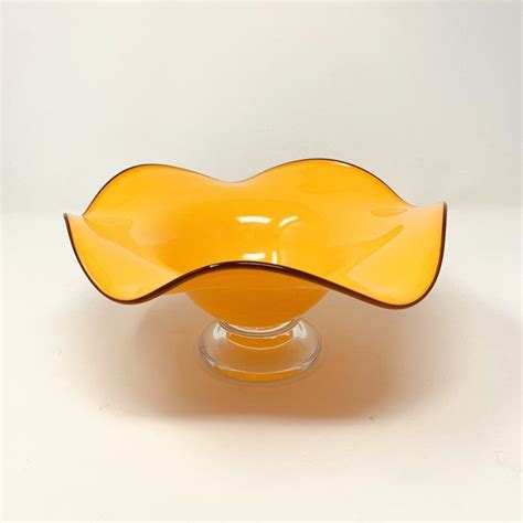 Gorgeous Yellow Vintage Art Glass Ruffled Bowl Mid Century Etsy Vintage Art Glass Blown