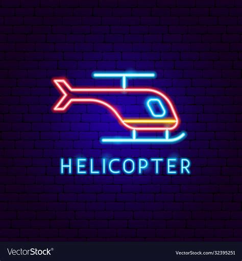 Helicopter Neon Label Royalty Free Vector Image