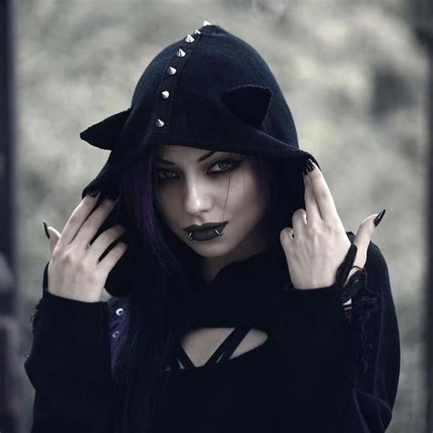 Gothic Steampunk Cat Ears Rivet Hooded Dress Goth Women Goth