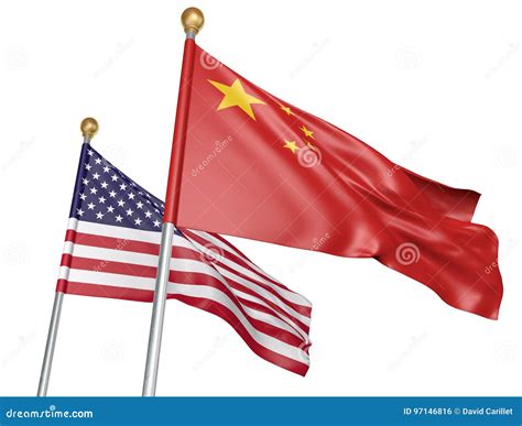 China And United States Flags Flying Together For Important Diplomatic