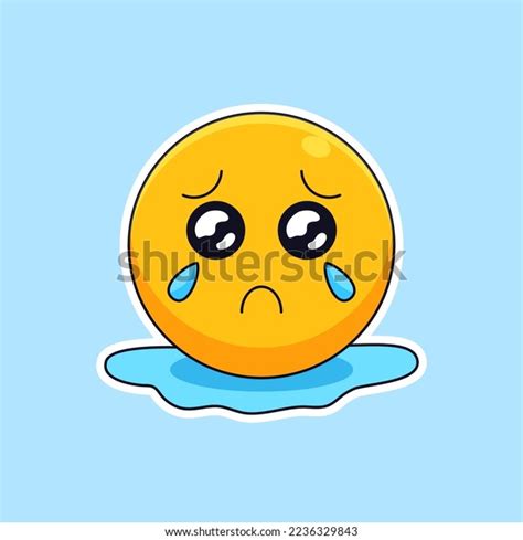 Crying Face Emoticon Tear Droplet Puddle Stock Vector Royalty Free