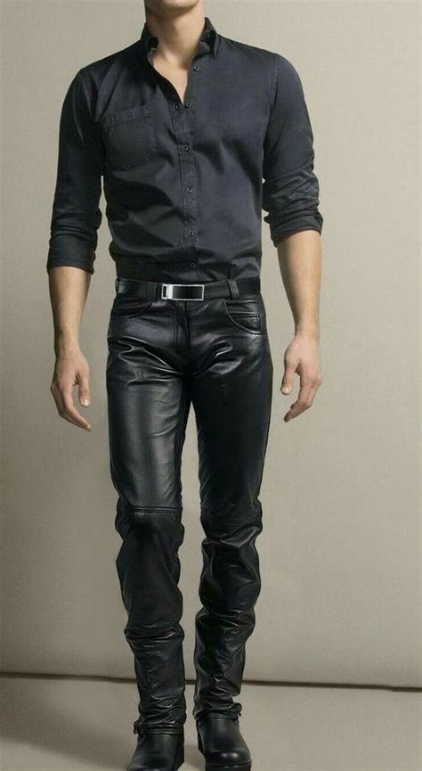 Mens Fashion Slim Fit Genuine Black Leather Pant Mens Leather Pants Leather Jacket Men Style