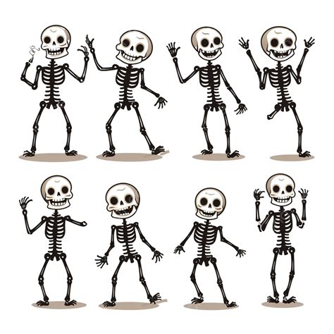 Happy Halloween Set Skeletons Cartoon Skeleton Vector Bony Character Cartoon Skull Skull
