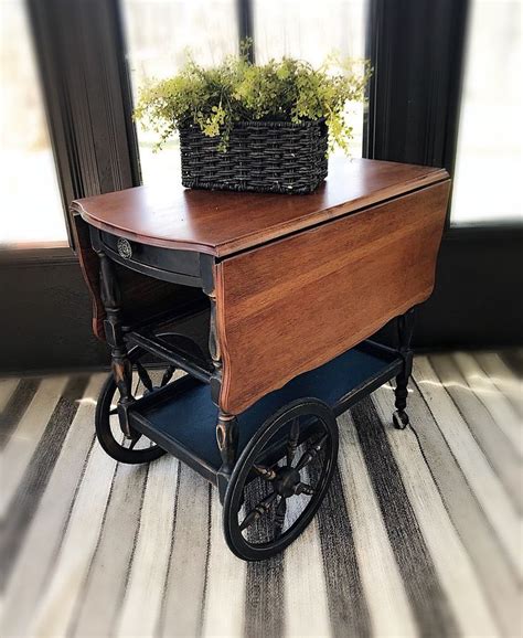 This homeowner got new appliances and then challenged herself to makeover as much of her kitchen as possible for just $100. Adorable Vintage Black Wooden Bar Cart ,Kitchen Cart Tea ...