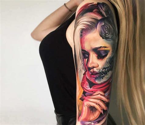 Skull Girl Face Tattoo By Sergey Shanko Post 26774