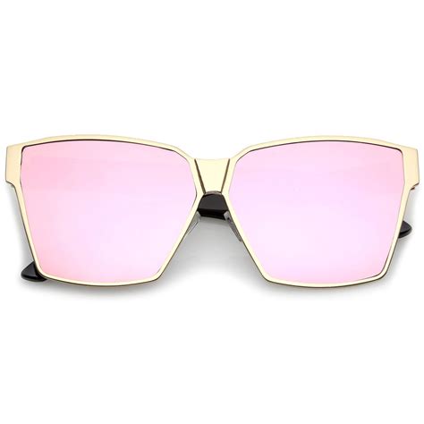 oversize matte metal accent horn rimmed colored mirror flat lens square sunglasses 63mm