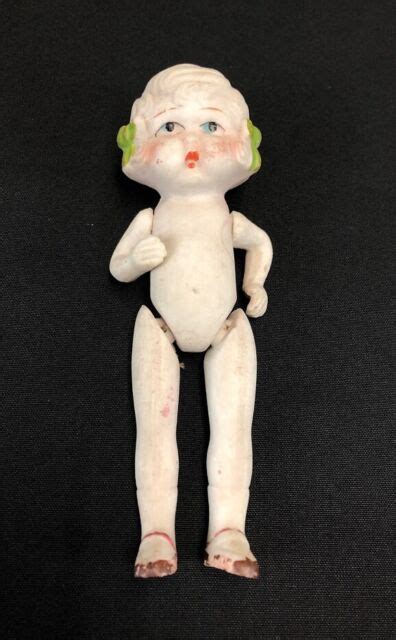Antique Miniature Bisqueporcelain Girl Doll Jointed Arms And Legs With Bows 6 Ebay