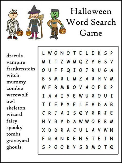 A Halloween Word Search Game With Two Witches And A Jack Olantern On It