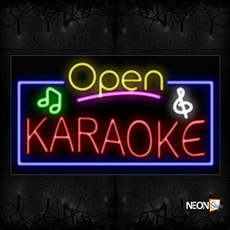Open Karaoke With Blue Border And Log Neon Sign - NeonSign.com