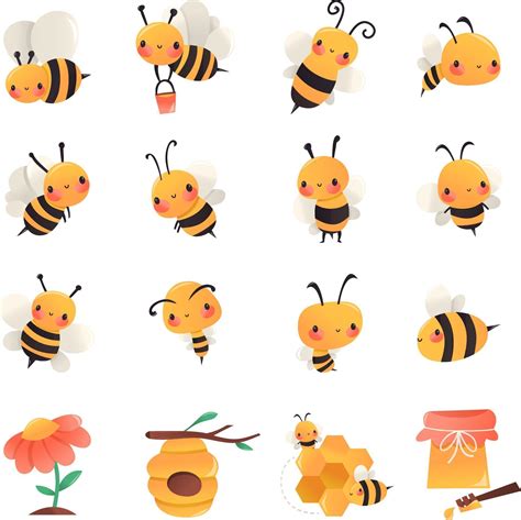 Super Cute Cartoon Honey Bees Set 2004105 Vector Art At Vecteezy