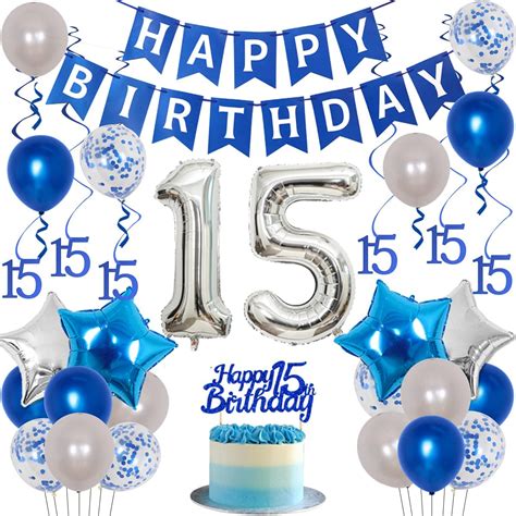 Blue 15th Birthday Decorations For Boys Girls 15th Birthday Decorations