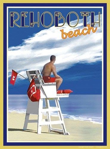 Rehoboth Lifeguard Vintage Art Deco Style Travel Poster By Aurelio