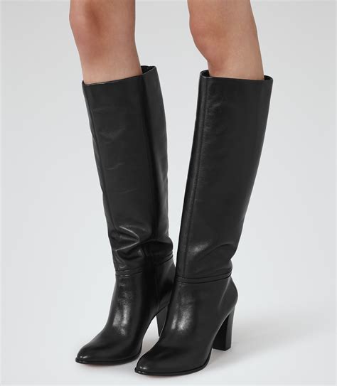 Reiss Andi Knee High Leather Boots In Black Lyst