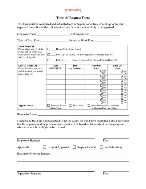 10 Time Off Request Form Templates Excel Templates